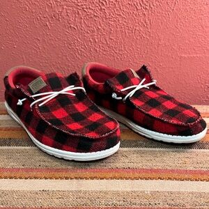 HEY DUDE Wally Buffalo Plaid Red Slip-on Loafers Shoes size 9 men's